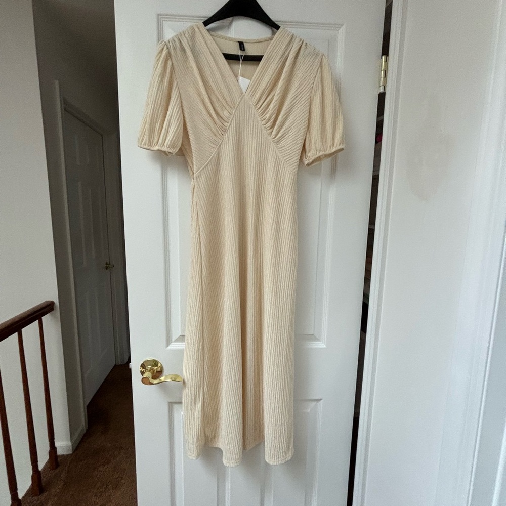 Beige new long waisted dress